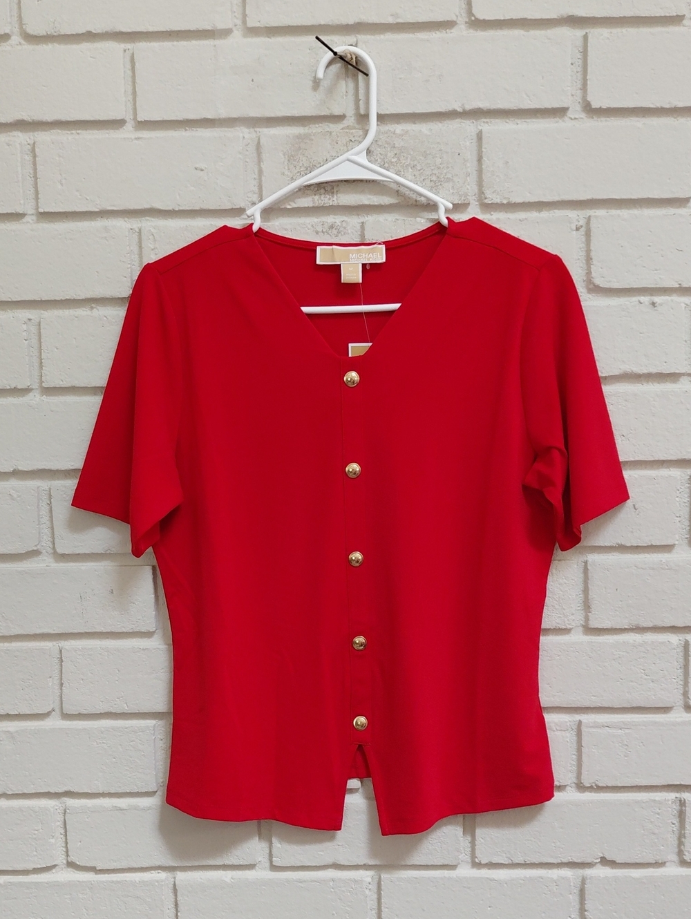 Michael Kors Red Gold Button-Front Soft  Business/Casual Top. Size Medium  NWT